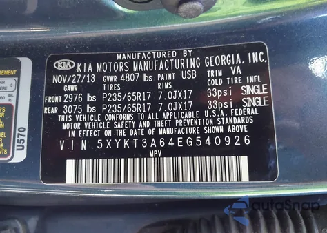 2014 Kia Sorento Lx z USA, uszkodzony, nr VIN 5XYKT3A64EG540926